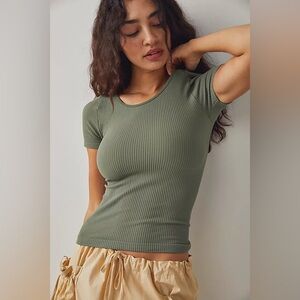 Free People Sage Textured Short Sleeve Tee